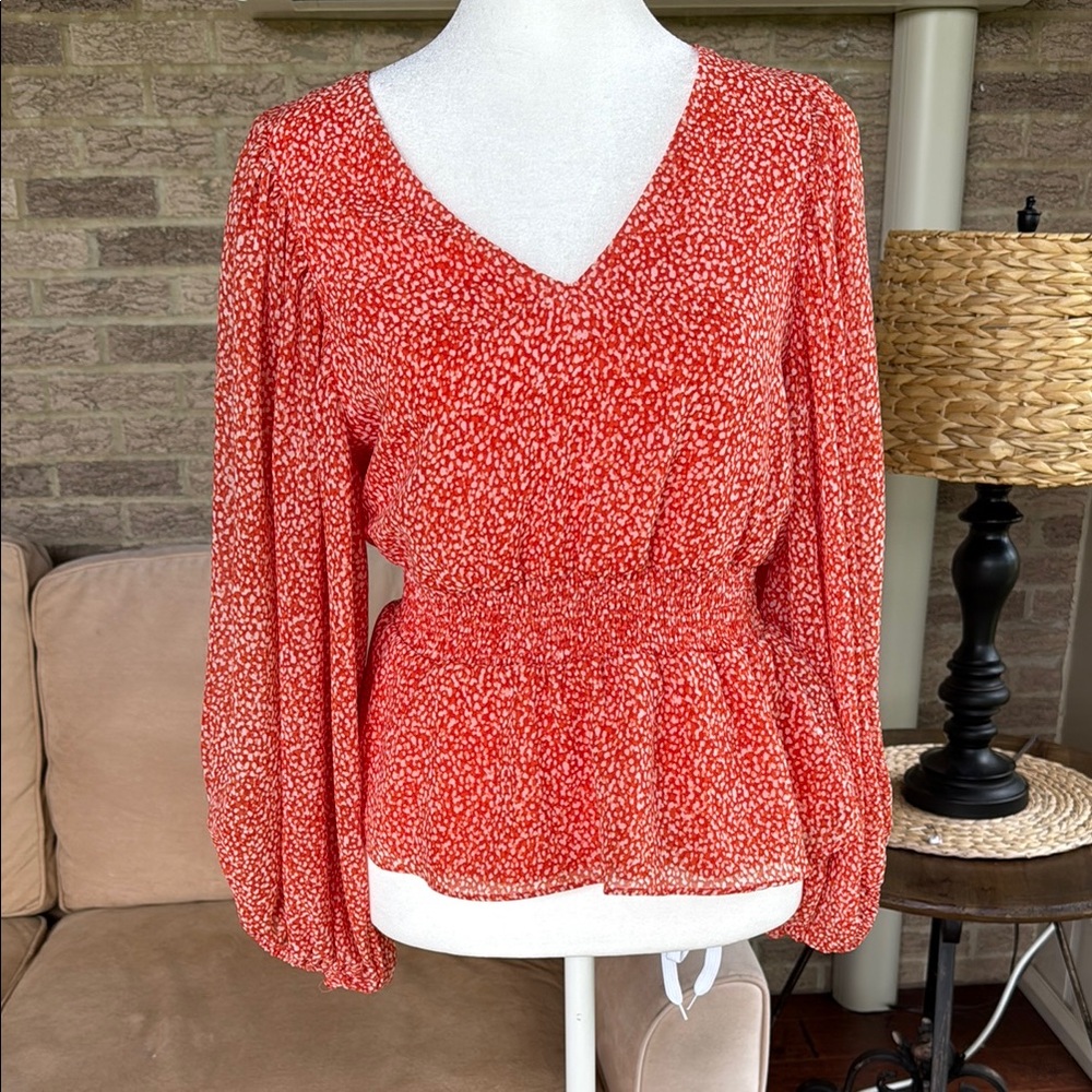 Women's Orange  V-Neck Blouse